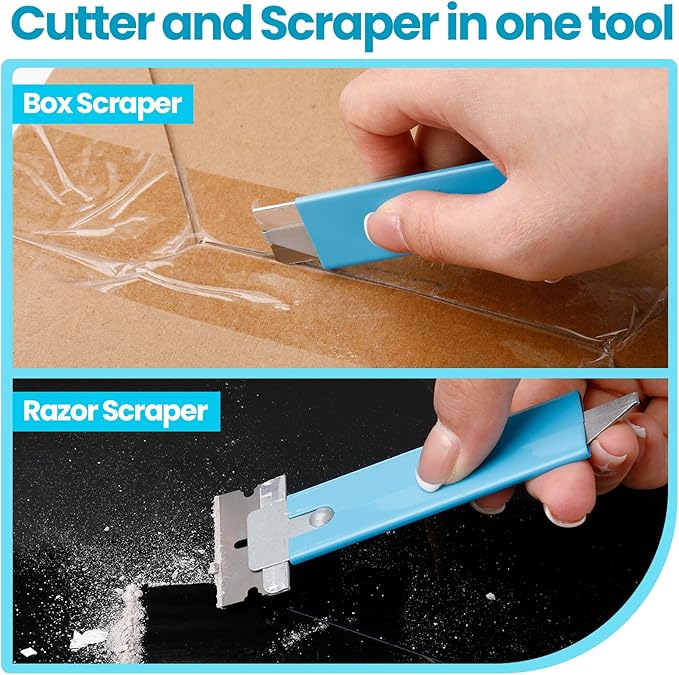 Lasnten 48 Pieces Box Cutters Bulk Retractable Cardboard Cutter Single Edge Handy Mini Box Knife Razor Blade Cutter Iron Body Utility Knife for Paper Packages Letter(Light blue)