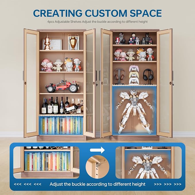 PEUKC Display Cabinet with Glass Doors, 71 Inches Metal Display Case with 4 - Image 7