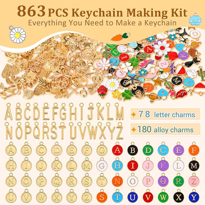 863 Pcs Keychain Making Kit, Alphabet Beads Craft Set - Image 2