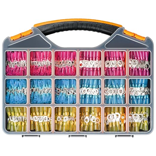 600PCS Marine Grade Heat Shrink Wire Connectors-Electrical Connectors Kit of Tinned Red Copper,Crimp Insulated Ring Fork Spade Butt Splice AWG22-16 16-14 12-10 Gauge (600pcs Kit, AWG 22-10)