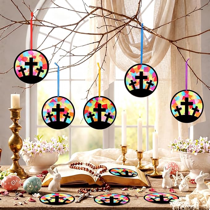 Eersida 32 Sets VBS Cross Suncatcher Craft Kit Christian Religious DIY Stained - Image 4