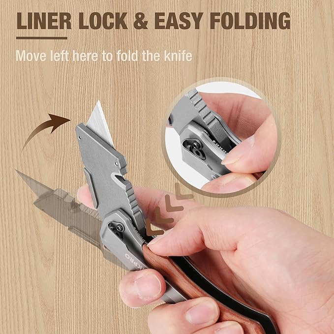 WORKPRO Folding Utility Knife & EDC Pocket Knife, Quick-Change Wood Handle Razor Box Cutter and Foldable Knife Kit with Extra 10PC SK5 Blades for Indoor and Outdoor Activities