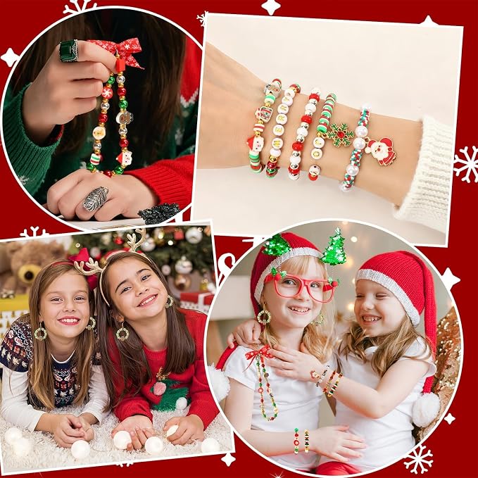 UPINS Christmas Bracelet Making Kit Red Green Clay Beads - Image 7