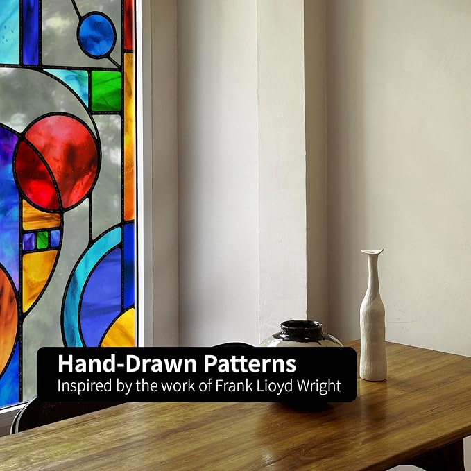 Original Hand Drawn Faux Stained Glass Window Film, Double-Sided Static Film - Image 6