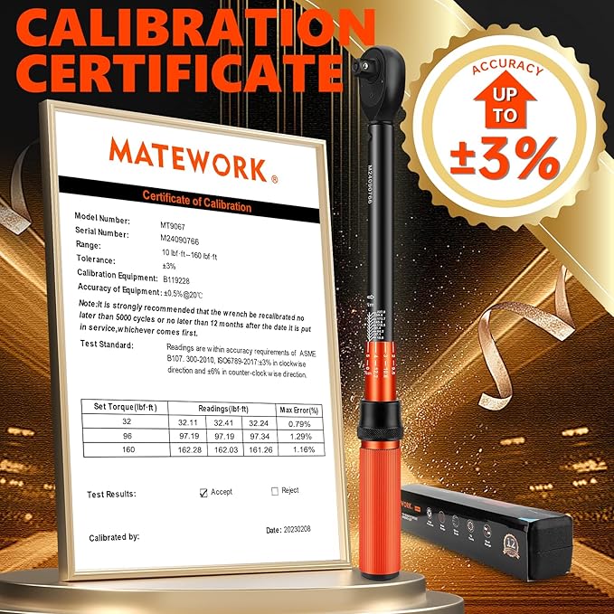 1/2 Inch Drive Click Torque Wrench, 10-160 ft.lb/10-227 Nm, ±3% High Precision Lug Nut Torque Wrench with 72 Tooth Dual-Direction for Moto, Wheel Tire and Car Repair