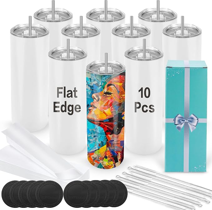 Joyclub Sublimation Tumblers 20 oz 10 Pack Flat Bottom Sublimation Blanks Bulk by Joyclub