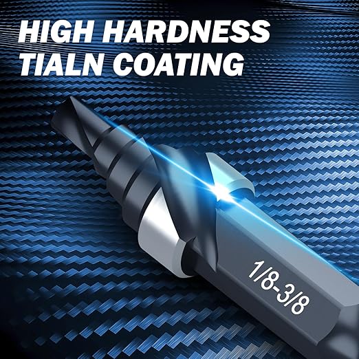THINKWORK M35 Cobalt Spiral Flute Step Drill Bit, Single Size HSS Step Bit 3/8", Small Size EDC 1/4" Shank Step Bits for Metal, Carbon Steel, Stainless Steel, Wood, Plastic