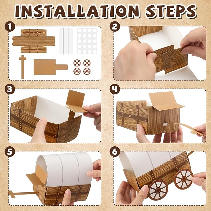 Motipuns 48 Pcs 3D Western Covered Wagon Craft Kit Toy Wagon - Image 4