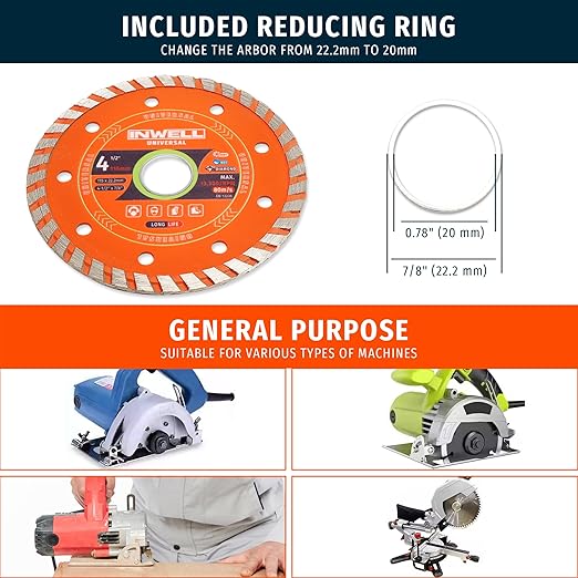 4.5 Inch Diamond Turbo Saw Blade for Stone, Marble, Granite, Concrete, Brick, High-Performance Cutting (2-Pack)