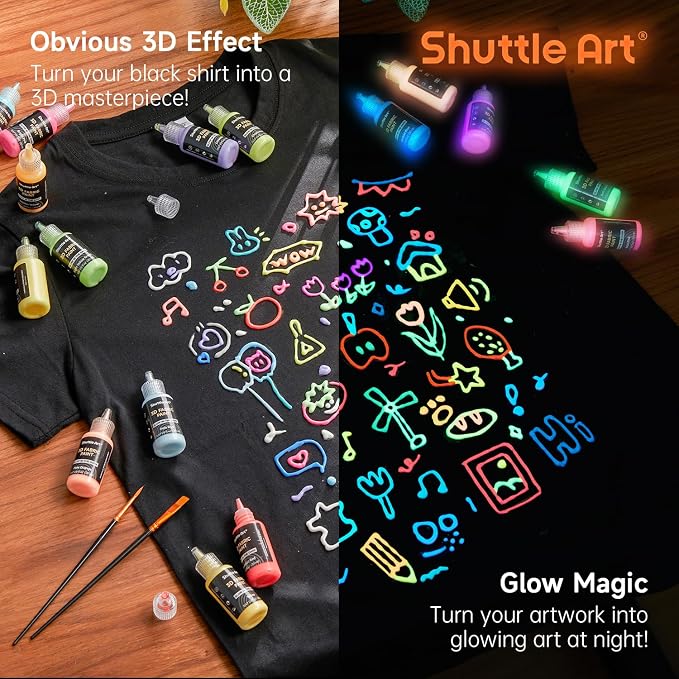 Shuttle Art Glow in the Dark Paint, 26 Colors 3D Fabric Paint - Image 2