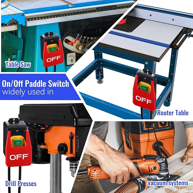 Dreyoo 2 Pack 120/230V Single Phase On/0ff switch, 120V 2HP Router Table Switch with Large Stop Sign Paddle Easy Contact for Fast Power Off for Table Saw and Other Electrical Equipment (2 Female Plug)