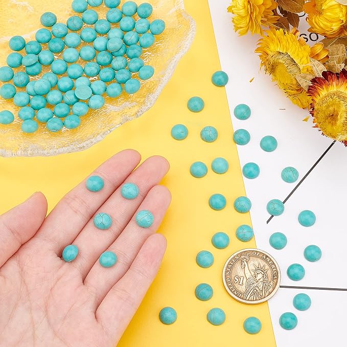 arricraft 100PCS 8mm Synthetic Turquoise Gemstone Turquoise Beads Flat Back - Image 3