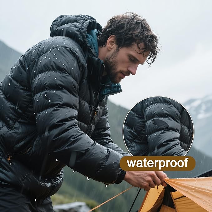 Azobur Down Jacket Repair Patches-Waterproof, Self-Adhesive,Nylon Fabric Patches for Puffy Jackets, Rain and Snow Gear, Tents, Sleeping Bag and More(Khaki，2pcs)