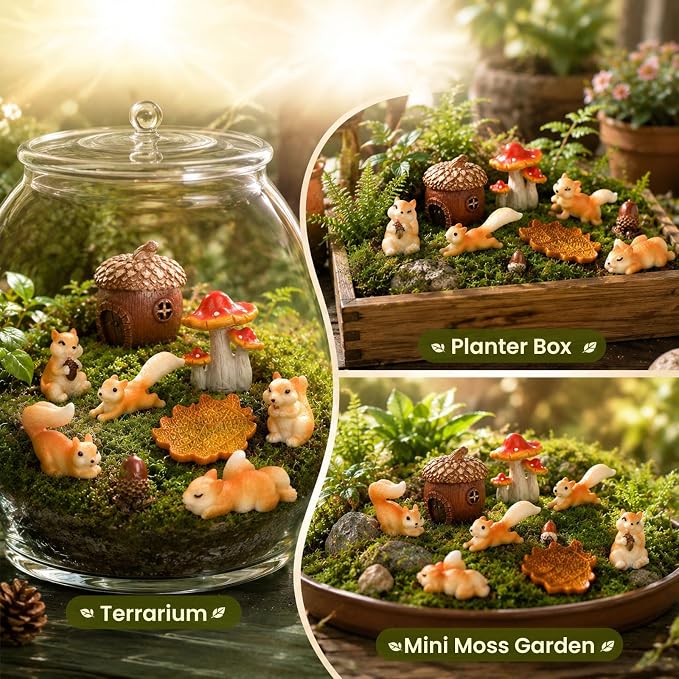 Fairy Garden Accessories, 9 Pieces Squirrel Resin Figures - Image 3