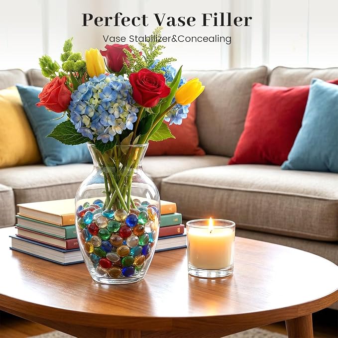 FUTUREPLUSX 1 LB Multicolored Flat Glass Marbles, Mixed Glass Beads Vase | - Image 3
