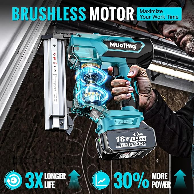 Cordless Brad Nailer Compatible with Makita 18V Lithium-Ion Battery, 18 Gauge 5/8 to 1-1/4 Inch Nail Gun with 1 x 3.0Ah Rechargeable Battery, Powered Electric Tool Set Brushless Motor