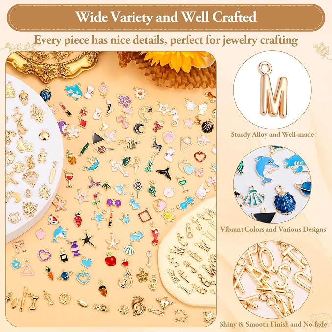 Modacraft 302Pcs Charms for Jewelry Making, Bulk Assorted, KC Gold, For DIY - Image 4