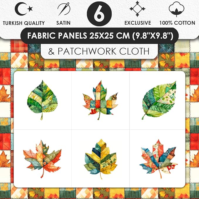Autumn Leaf Patchwork Cotton Fabric Panel – 6 Designs + Bonus Sheet 29.5×19.6 - Image 3