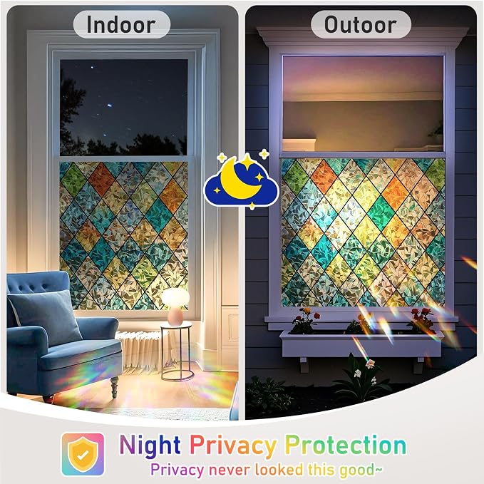 Sunbaby Window Privacy Film Stained Glass Decorative Rainbow Window Cling 3D - Image 9