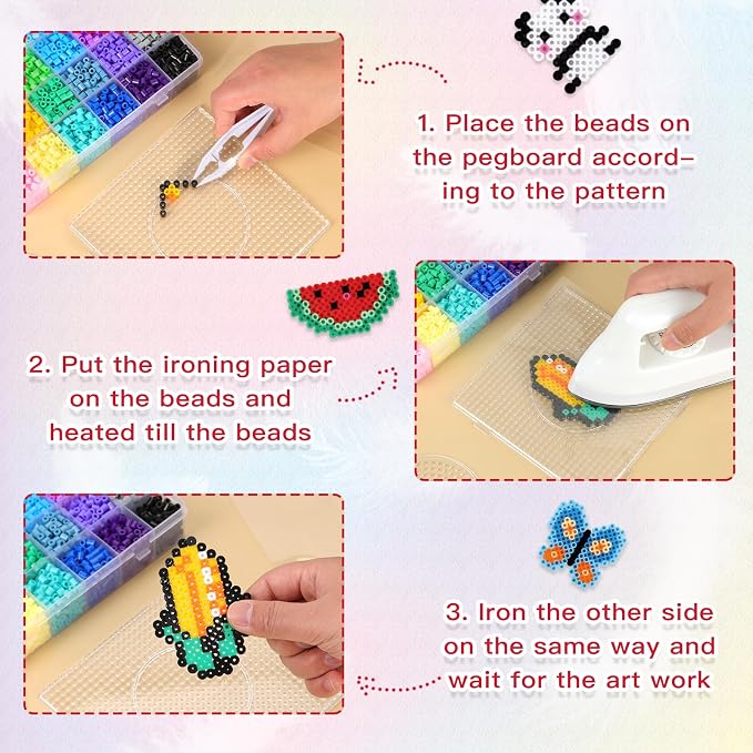 QUEFE Fuse Beads Kit 15000 Pcs 72 Colors 5mm Beads Craft Kit Including Pegboard - Image 6