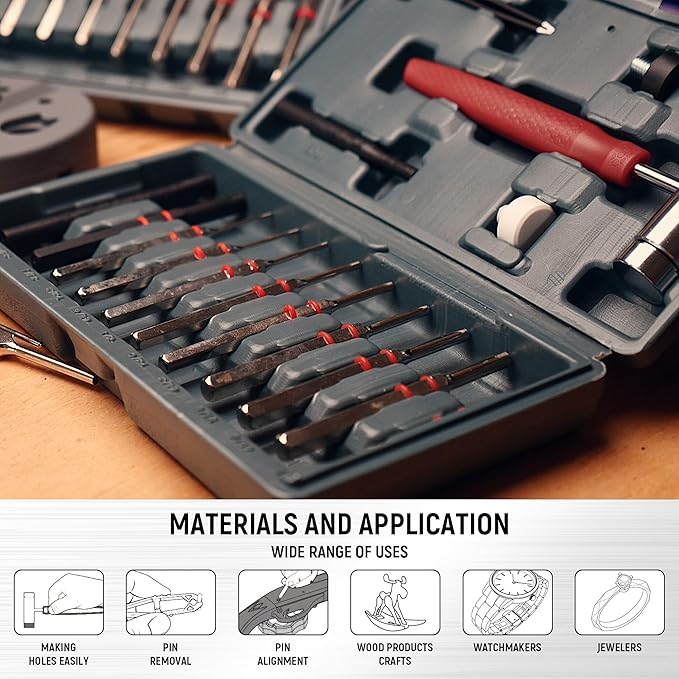 Pin Punch Set, Steel Roll Pin Punch Set, Punch Tool, Pin Punches with Replaceable Face Hammer, Made of Solid Material, Mechanical Repair Tool with Bench Block