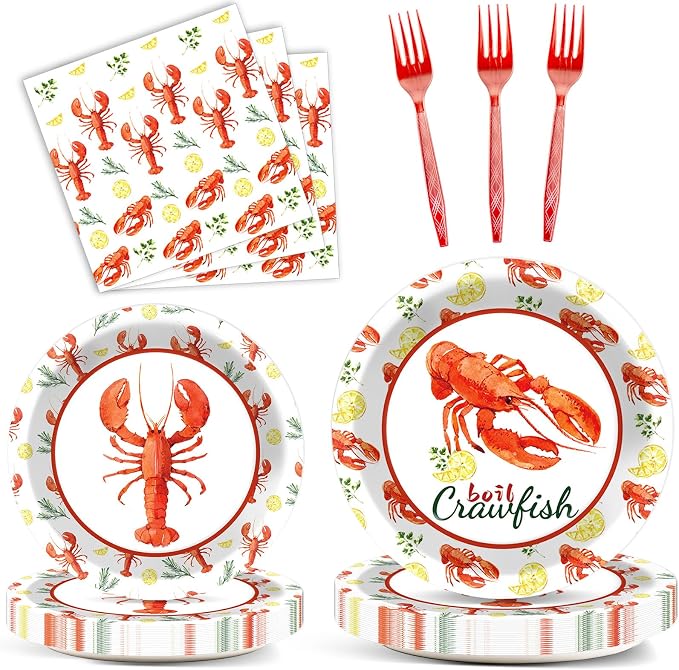 Qyeahkj 100 Pcs Crawfish Boil Party Plates and Napkins Set Crawfish Party by Qyeahkj