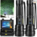 Flashlights LED High Lumens Rechargeable, High Lumen Super Bright Flashlight, USB Fast Charging High Powered Flash Light, Powerful IPX7 Waterproof Handheld Flashlights for Home,Camping(2 Pack)