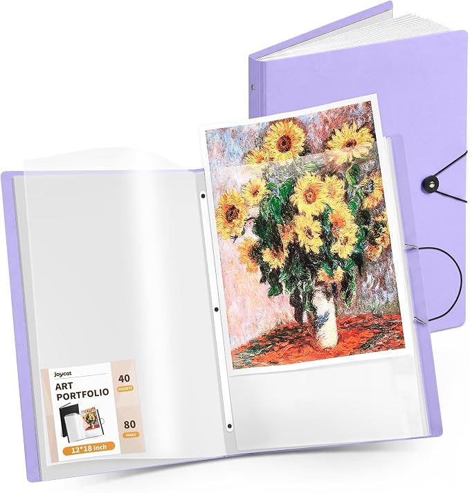 JoyCat 12 x 18 Art Portfolio Binder, 40 Acid-Free Clear Pockets Art Folder by JOYCAT