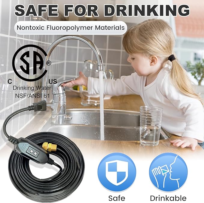 MAXKOSKO Inside the Pipe Self Regulating Heating System, CSA Certified Freeze Protection Heating Cable for Portable Water Pipes from Lakes, Reservoirs, Wells or Springs, 30 Ft 120V