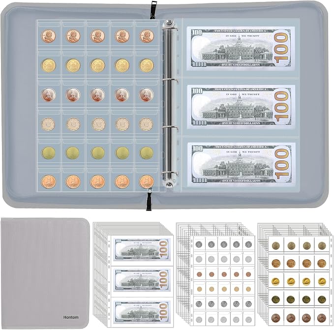 400-Pocket Fireproof Coin Collection Book & 36 Paper Money Organizer Binder | by Hontom