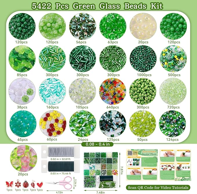 FOGWOWO 5422 Pcs Beaded Plant Kit Forever Plant Kit Green Glass Beads - Image 2