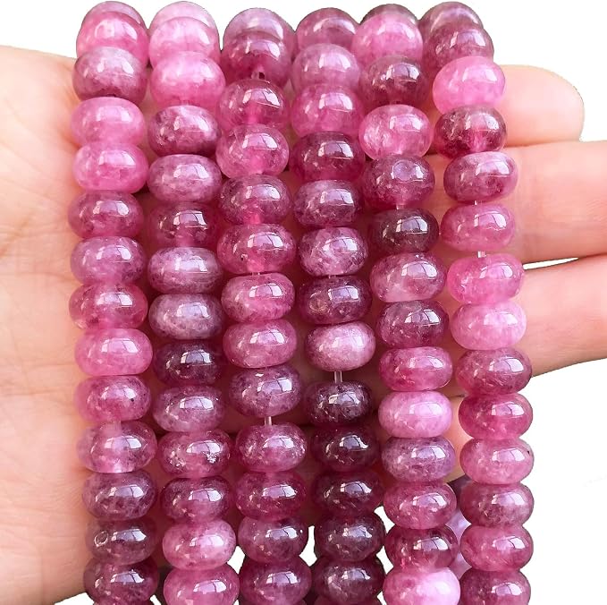 Songxi 5x8mm Natural Pink Colored Jade Stone Rondelle Beads, Gemstone by SongXi
