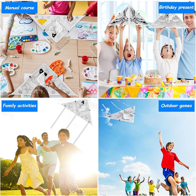 20 Pack DIY Coloring Kite Kit for Kids Pre-Printed Cartoon Animal Pattern Kites - Image 6