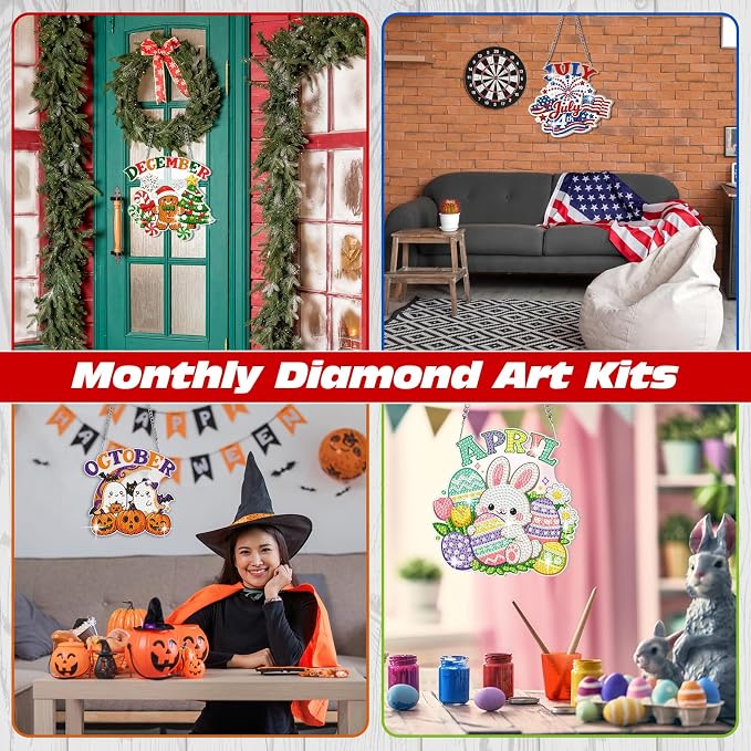 Cinnvoice 12 Pcs Summer Seasonal Diamond Art Hanging Ornament Kit - Image 5