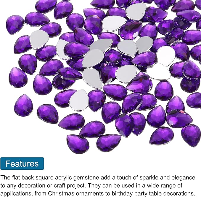 MECCANIXITY 50PCS Flat Back Acrylic Teardrop Gems 10x14mm Artificial Rhinestones - Image 4