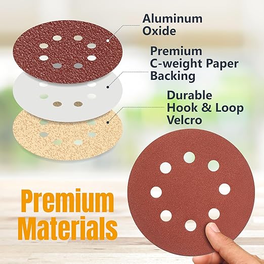 POWERTEC 80 Grit, 50 PK, 6 Inch Sanding Discs – Hook and Loop, 6-Hole Aluminum Oxide Orbital Sander Pads, Woodworking & Paint Round Sandpaper for Random Orbital, Air, Pneumatic & DA Sanders (45208-P2)