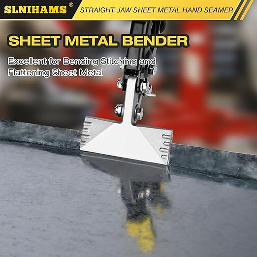 3-Inch Sheet Metal Hand Seamer Tool, Heavy Duty Sheet Metal Bender for HVAC, Straight Jaw Bender with 1/4" Depth Mark, CRV Steel Construction & Ergonomic Non-Slip Grip