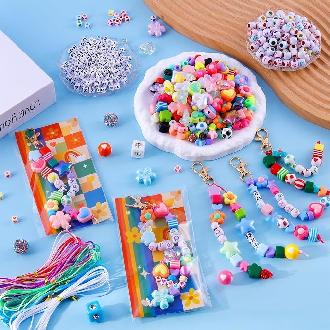 TOHONGADON 618 Pcs Bead Keychain Kit, Colorful Bag Charm Kit - Image 5