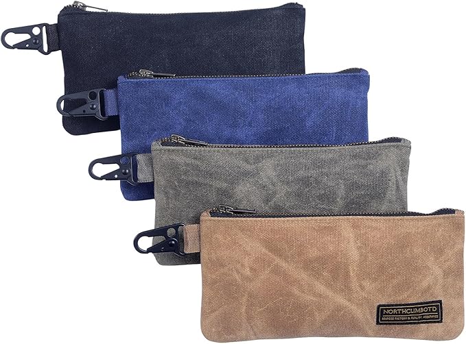 Small Tool Bag, Waxed Canvas Zippered Pouch, Tool Pouches with Zipper, Utility Small Tool Pouch for Tool Organizers and Storage, 8.5" x 4" - 4-Pack