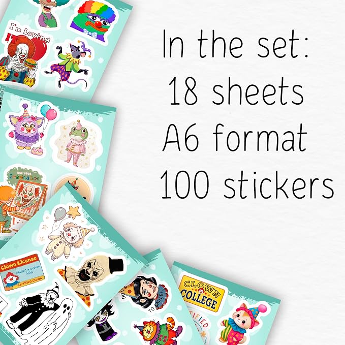 BulbaCraft 100Pcs Clown Stickers - Image 2