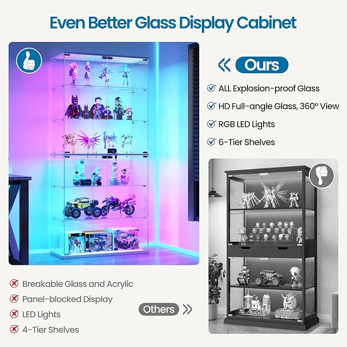 Dystler 6-Tier Glass Display Cabinet, RGB LED Lights - Image 5