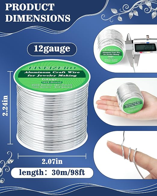 FIVEIZERO 12 Gauge Aluminum Craft Wire 98ft, Armature Wire - Image 2
