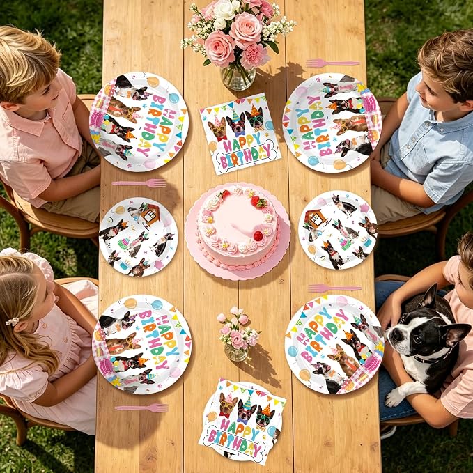 96 Pcs Boston Terrier Birthday Party Decoration Dog Puppy Theme Plates and - Image 8