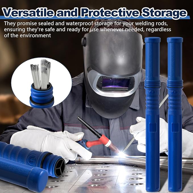Tandefio 2pcs Welding Rod Storage 40 Inch Tig Rod Storage Canisters Welding Electrode Holder Airproof Waterproof Welding Rod Container (Blue)