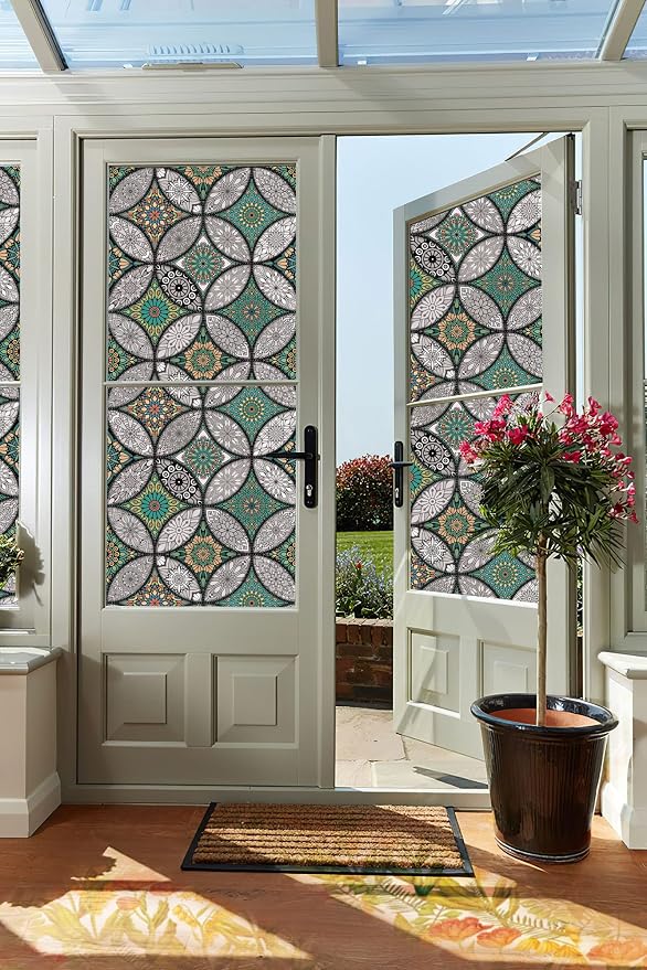 Green Window Privacy Film Frosted Glass Windows Cling Non-Adhesive Removable - Image 6