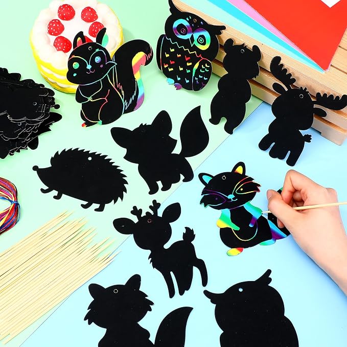 RoundFunny 80 Pcs Woodland Animals Scratch Card - Image 3