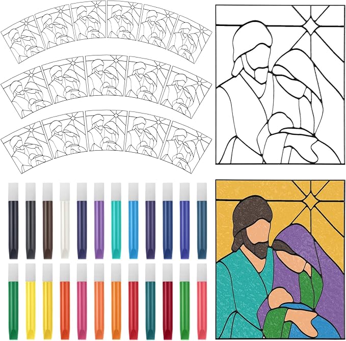 Remerry 16 Pcs DIY Nativity Suncatcher Vbs Faux Stained Glass Faith Based by Remerry