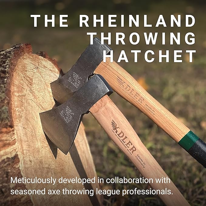 Rheinland Throwing Hatchet - World Axe Throwing League Compliant (1.95lbs, 15.75" Hickory Handle) - German-Made Throwing Axe with Sheath (Natural)