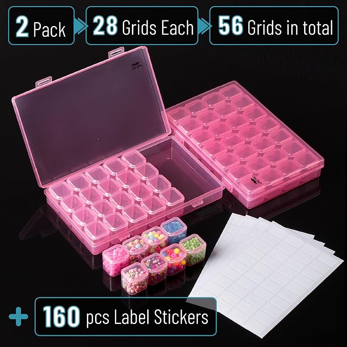Mr. Pen- Bead Storage Containers, 28 Grids, 2 Pack, Transparent Pink | 160 pcs - Image 2