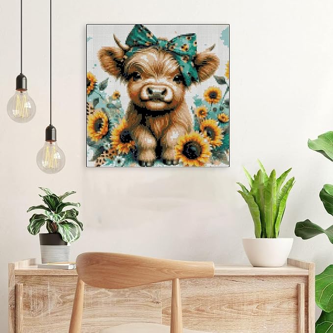 Cow Stamped Cross Stitch Kits for Adults Beginner, Sunflowers Counted Cross - Image 4